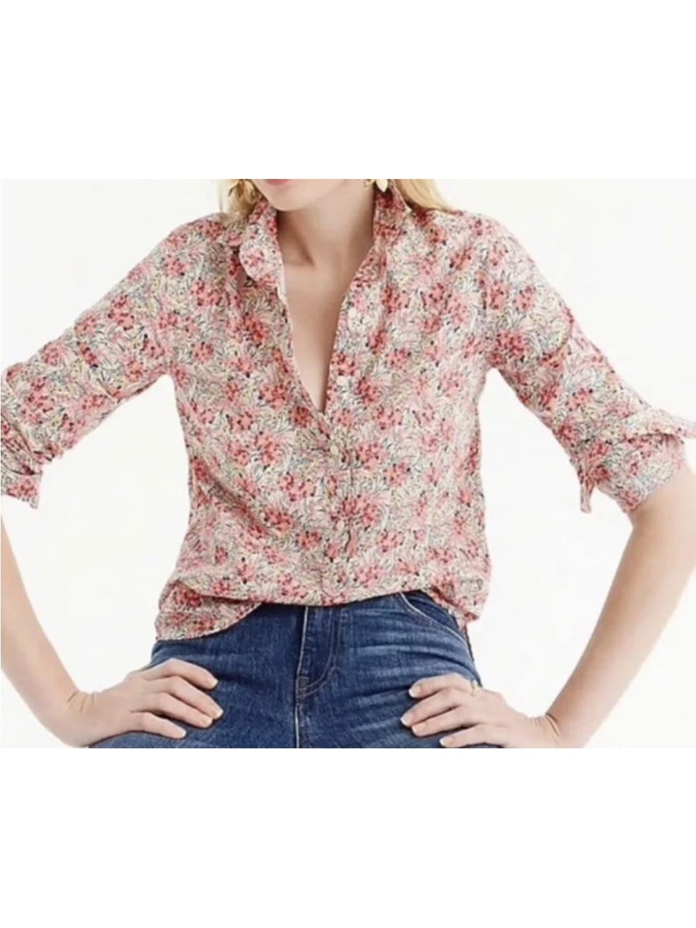 J.Crew Liberty London 100% Cotton Swirling Petals Floral Popover Shirt Blouse 6 - Picture 2 of 12